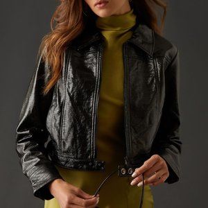 NWOT Women's Anthropologie X Maeve Crinkle Vegan Moto Jacket, Black sz: MP 8-10